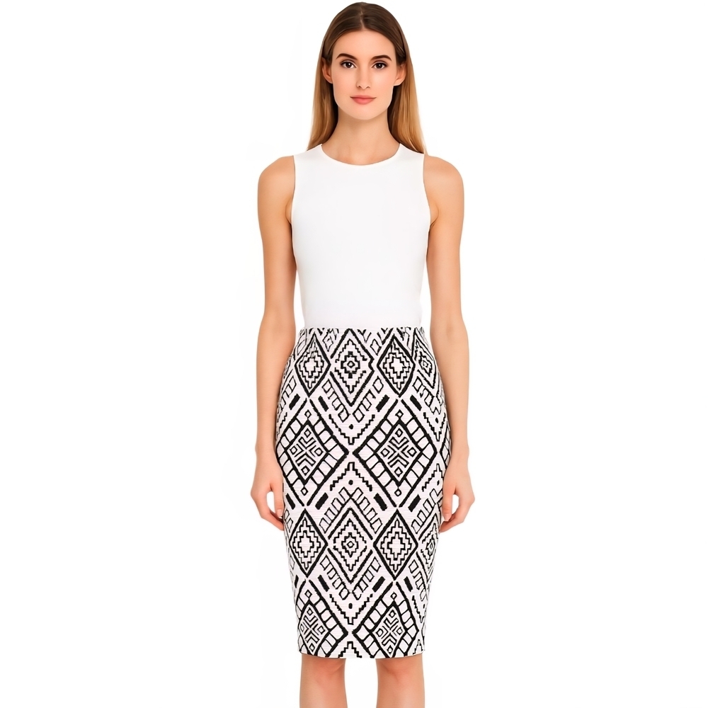 Zara Monochrome Patterned Pencil Skirt